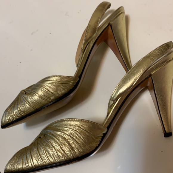 ANNE KLEIN GOLD FOIL LEATHER Heels SHOES MADE IN ITALY LEATHER SZ 6 METALLIC - Picture 3 of 13